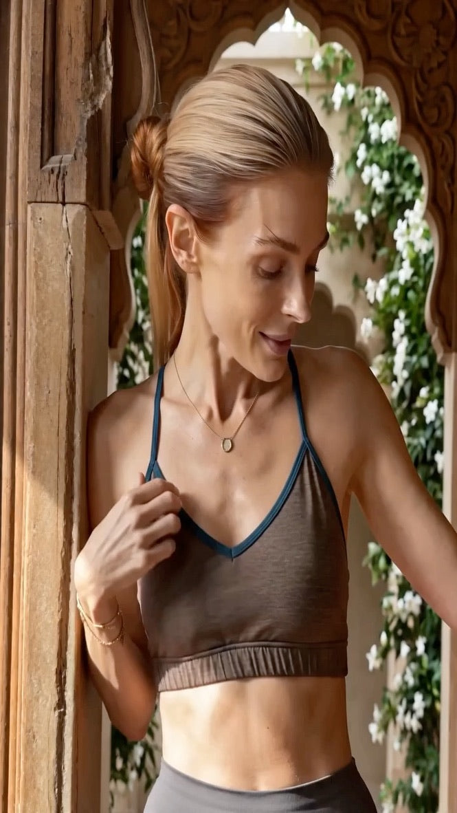 Featherweight Double Dye Women's Bralette in Heather Brown-Pine Binding