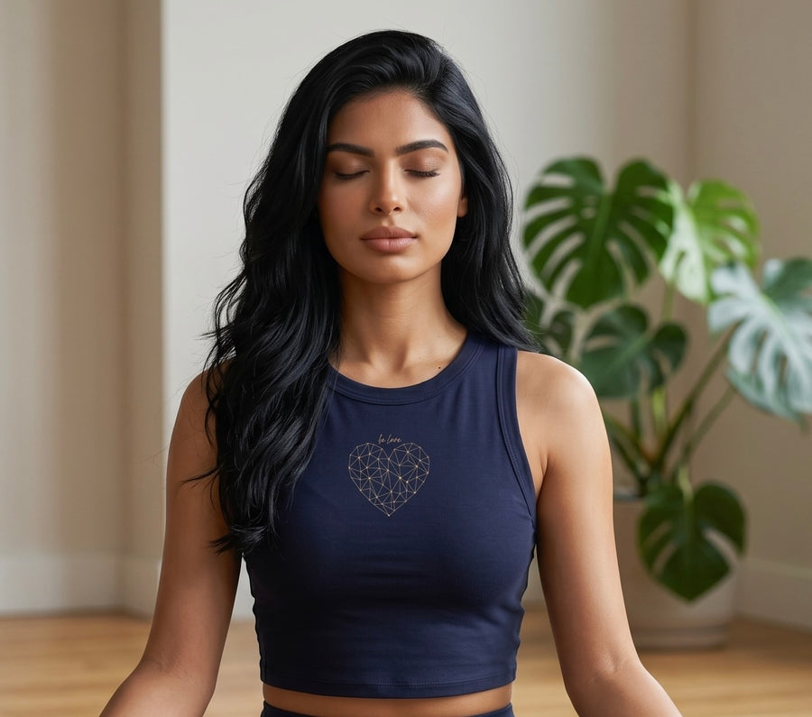 Be Love Diamond Heart Crop Rib Tank in Navy