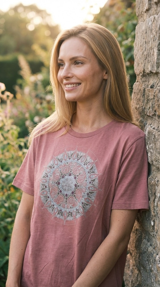 Mandala Women's Relaxed Short Sleeve Tee in Mauve