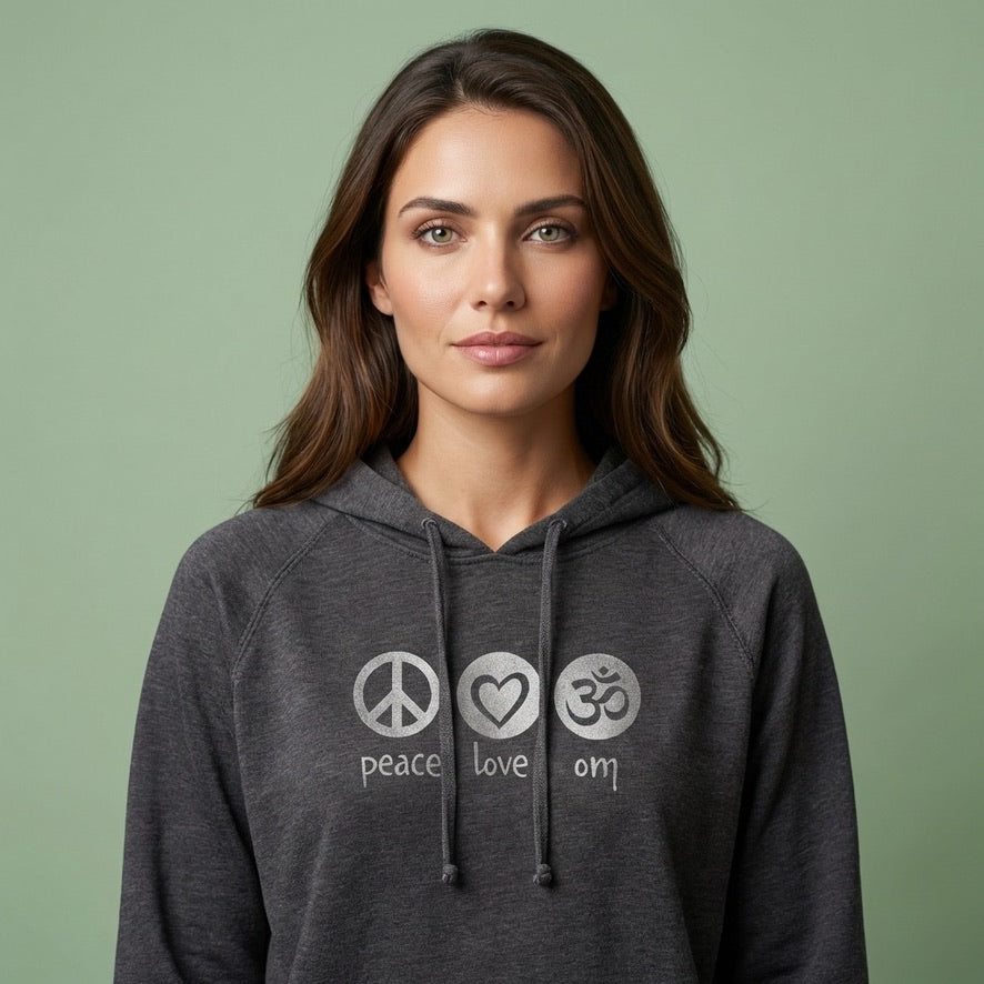 Peace Love Om Vintage Lightweight Hoodie in Black