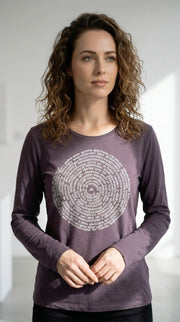 Sanskrit Spiral Women's Bamboo Organic Cotton Long Sleeve Tee in Dusty Purple