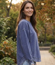 High Low  Women's Sweatshirt in Navy Blue
