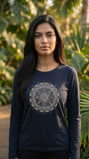 Mandala Bamboo Cotton Women's Long Sleeve Tee in Black