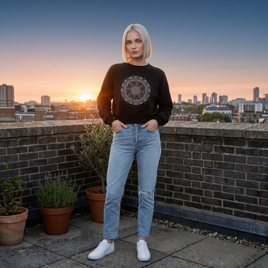 Mandala Women's Crew Sweatshirt in Black