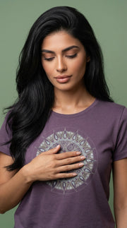 Silver Mandala Women's Bamboo Organic Cotton Cap Sleeve Tee in Dusty Purple