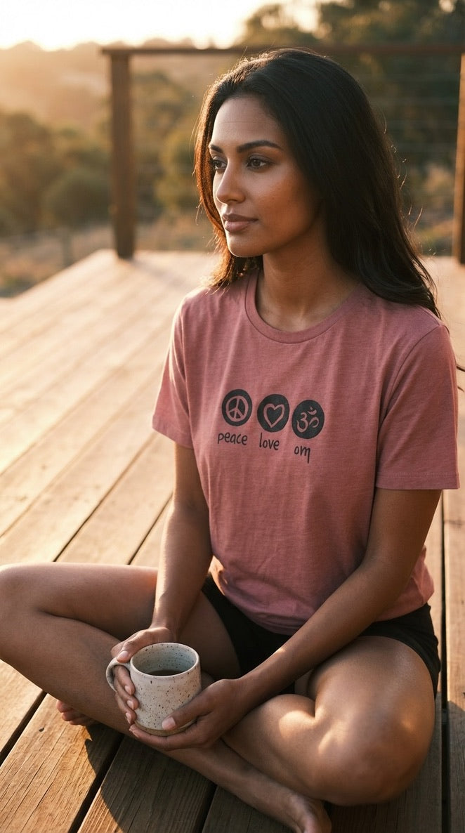 Peace Love Om Relaxed Womens Short Sleeve Tee in Mauve