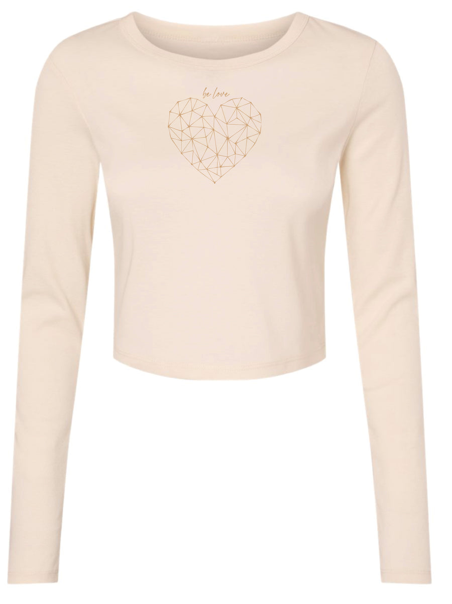 Be Love Diamond Heart Crop Rib Long Sleeve Top in Natural