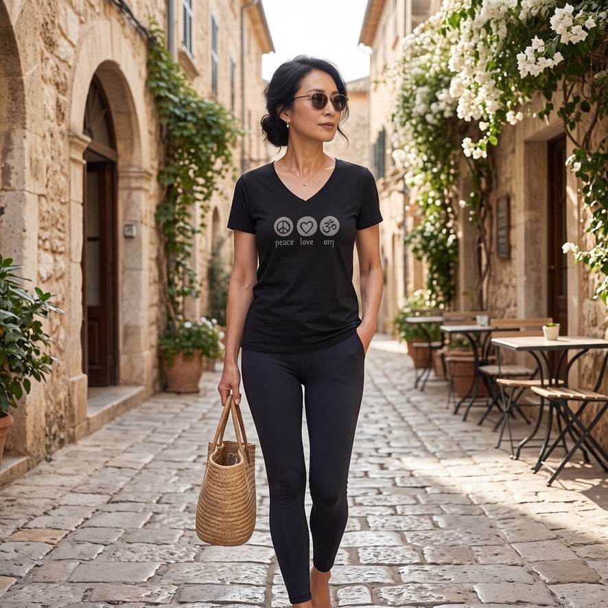 Be Love Women's Cotton V Neck Short Sleeve Tee in Black