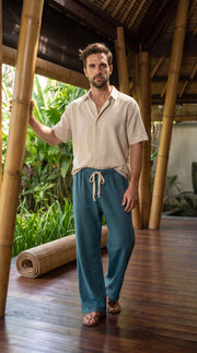 Bamboo Organic Cotton Fleece Unisex Om Lounge Pant in Pine