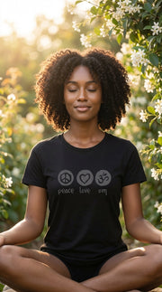 Peace Love Om Relaxed Women's Short Sleeve Tee In Black
