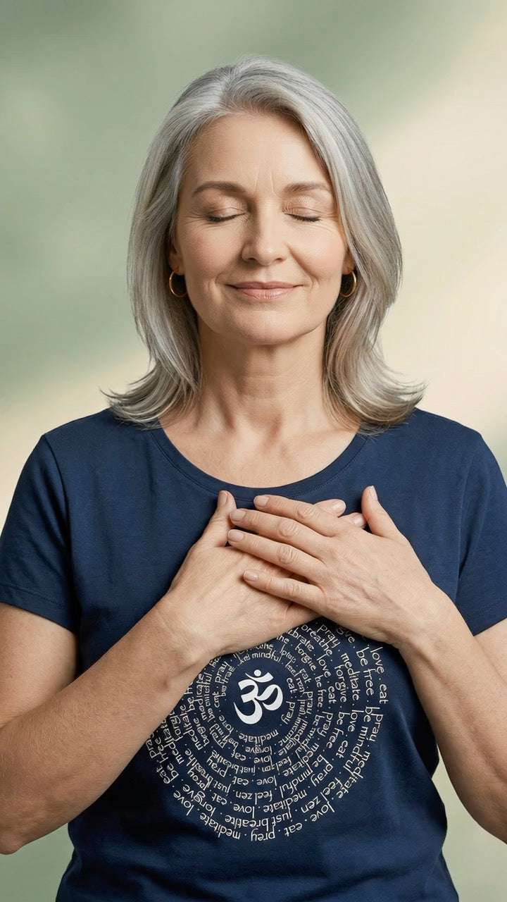 Zen Spiral Women's Pima Cotton Cap Sleeve Tee in Navy Blue