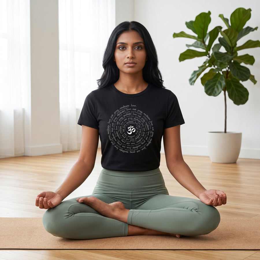 Zen Spiral Relaxed Womens Short Sleeve Tee in Black