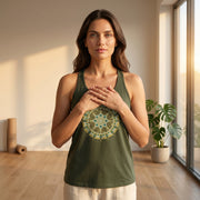 Mandala Women's Racerback Flowy Tank Top in Khaki Green