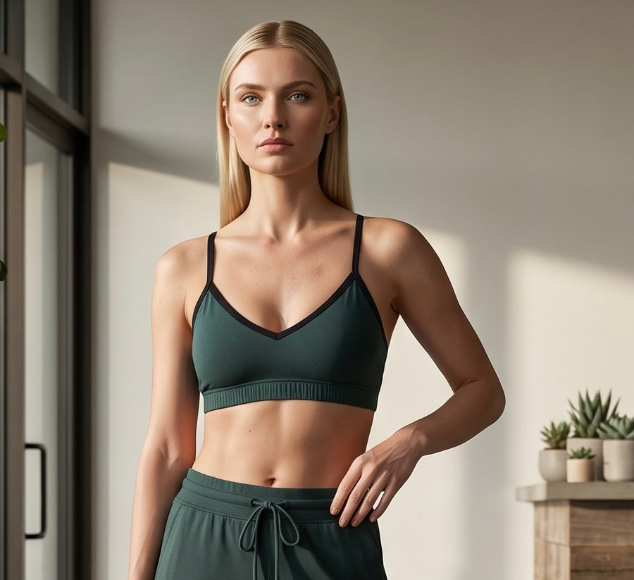 Bamboo Organic Cotton Bralette Pine with Black Binding