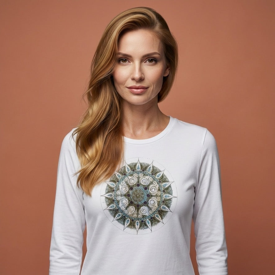 Mandala Bamboo Cotton Women's Long Sleeve Tee in White