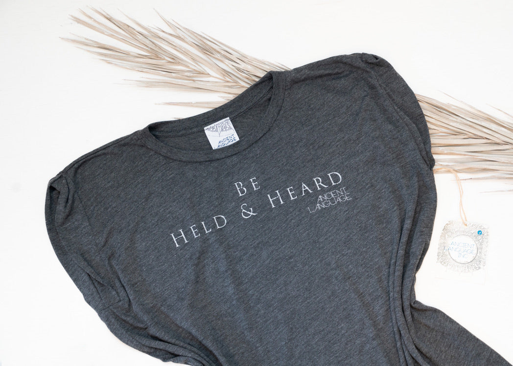 Be Held & Heard Women's Cap Sleeve Tee Ancient Language Yoga Clothing