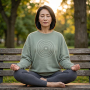 Om Sunburst Spiral Women's Snuggly Fleece Crew in Green Earth Sage
