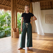 Bamboo Organic Cotton Fleece Unisex Om Lounge Pant in Pine
