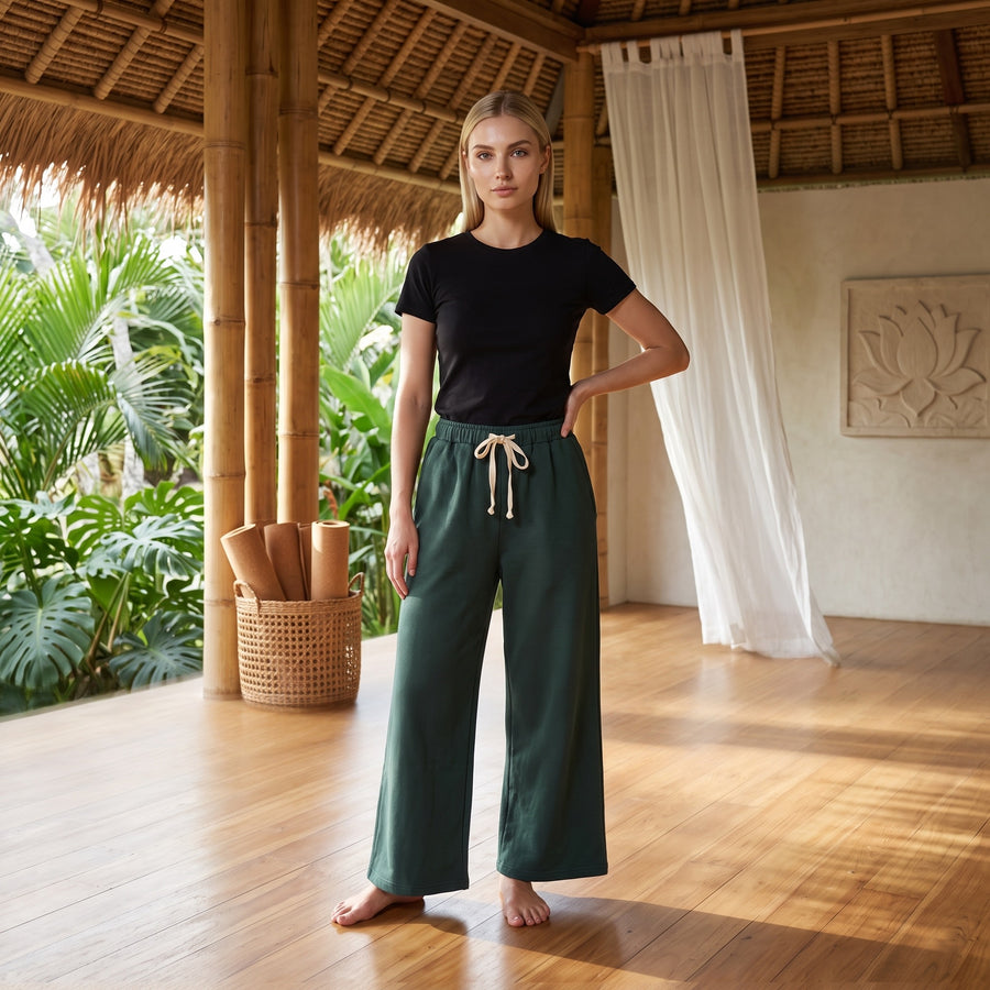 Bamboo Organic Cotton Fleece Unisex Om Lounge Pant in Pine