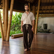 Bamboo Organic Cotton Fleece Unisex Om Lounge Pant in Black Bean