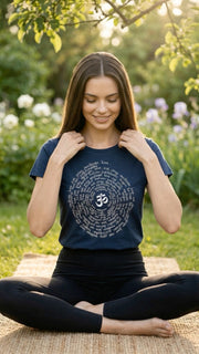 Zen Spiral Women's Pima Cotton Cap Sleeve Tee in Navy Blue