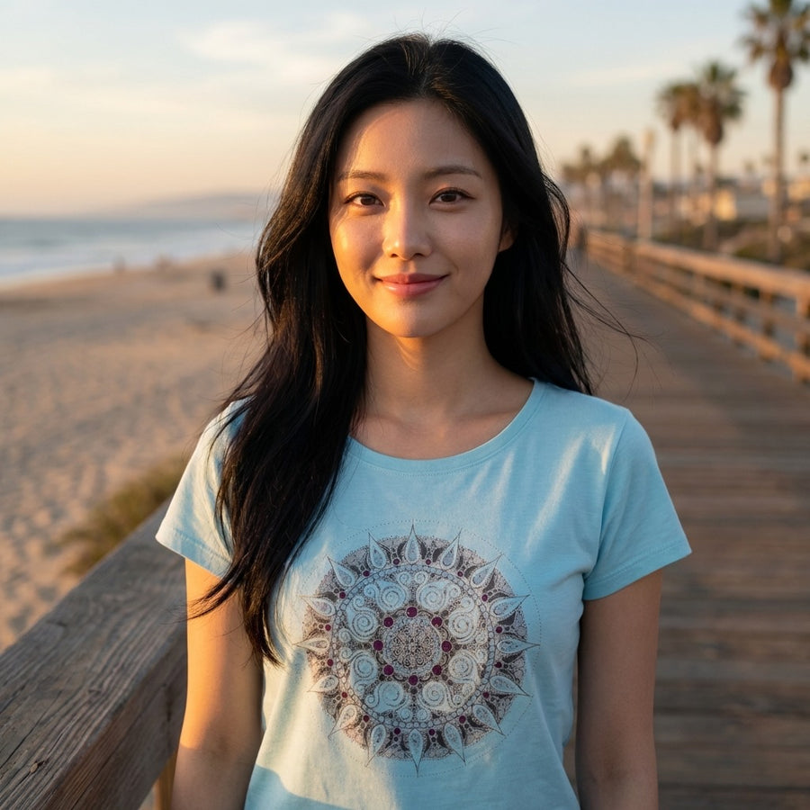 Mandala Women's Boxy Loose Tee in Aqua