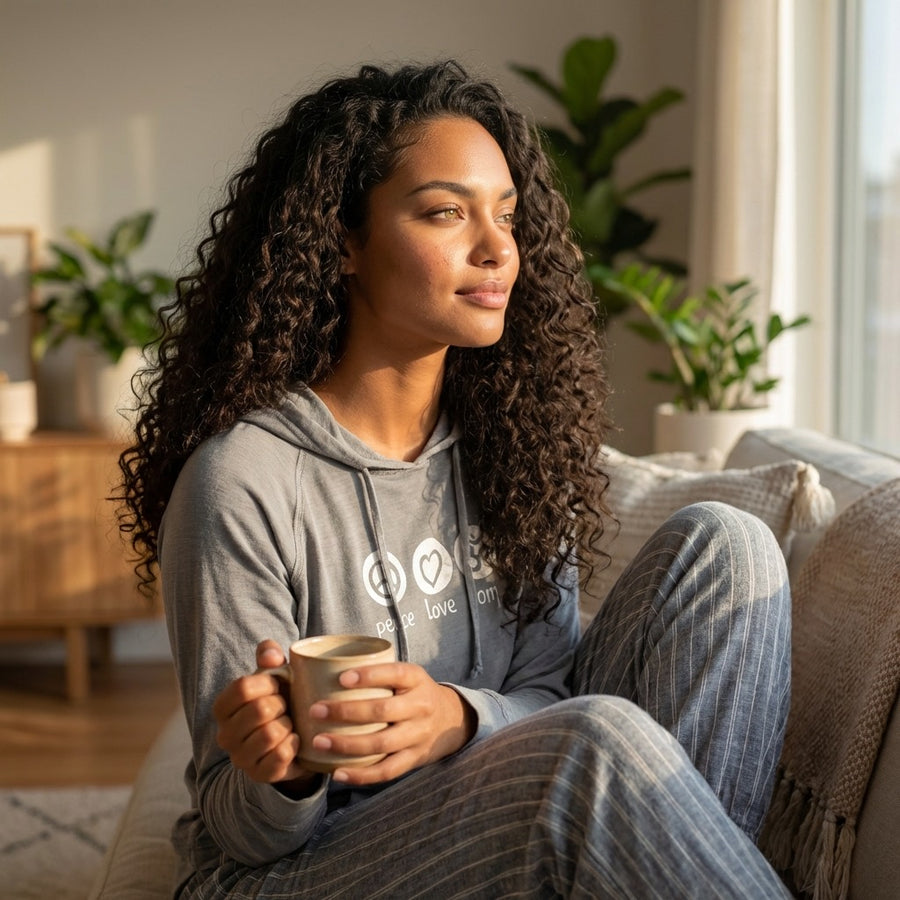 Peace Love Om Vintage Lightweight Hoodie in Gunmetal Grey