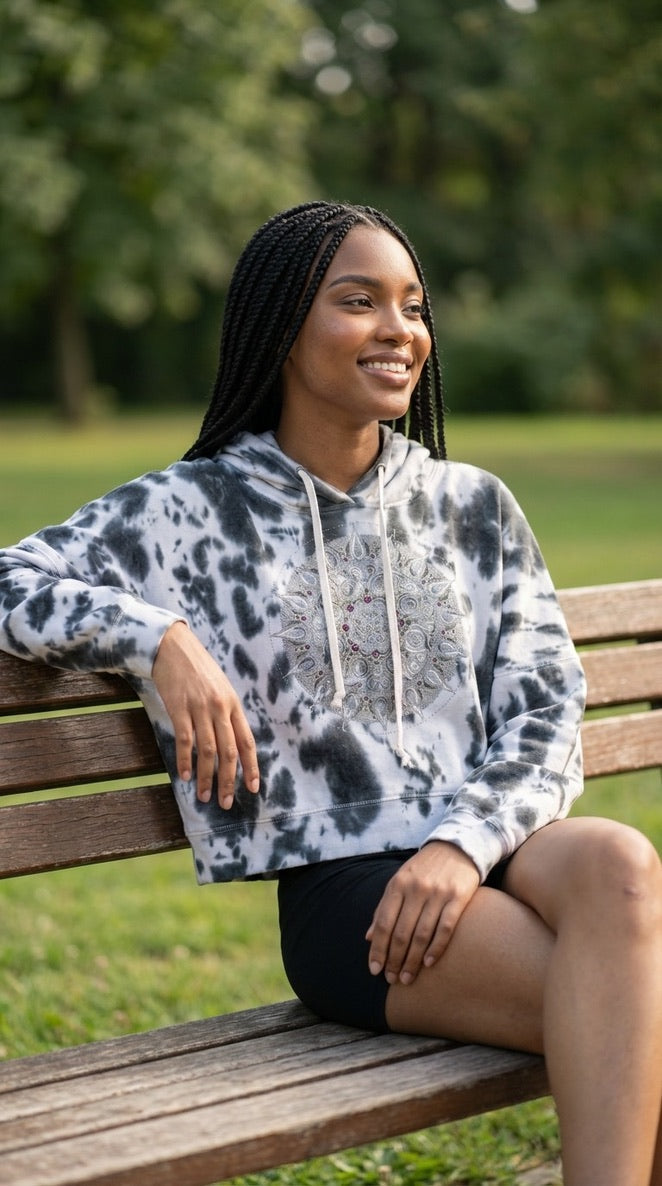 Mandala Women's Tie Dye Hoodie in Black