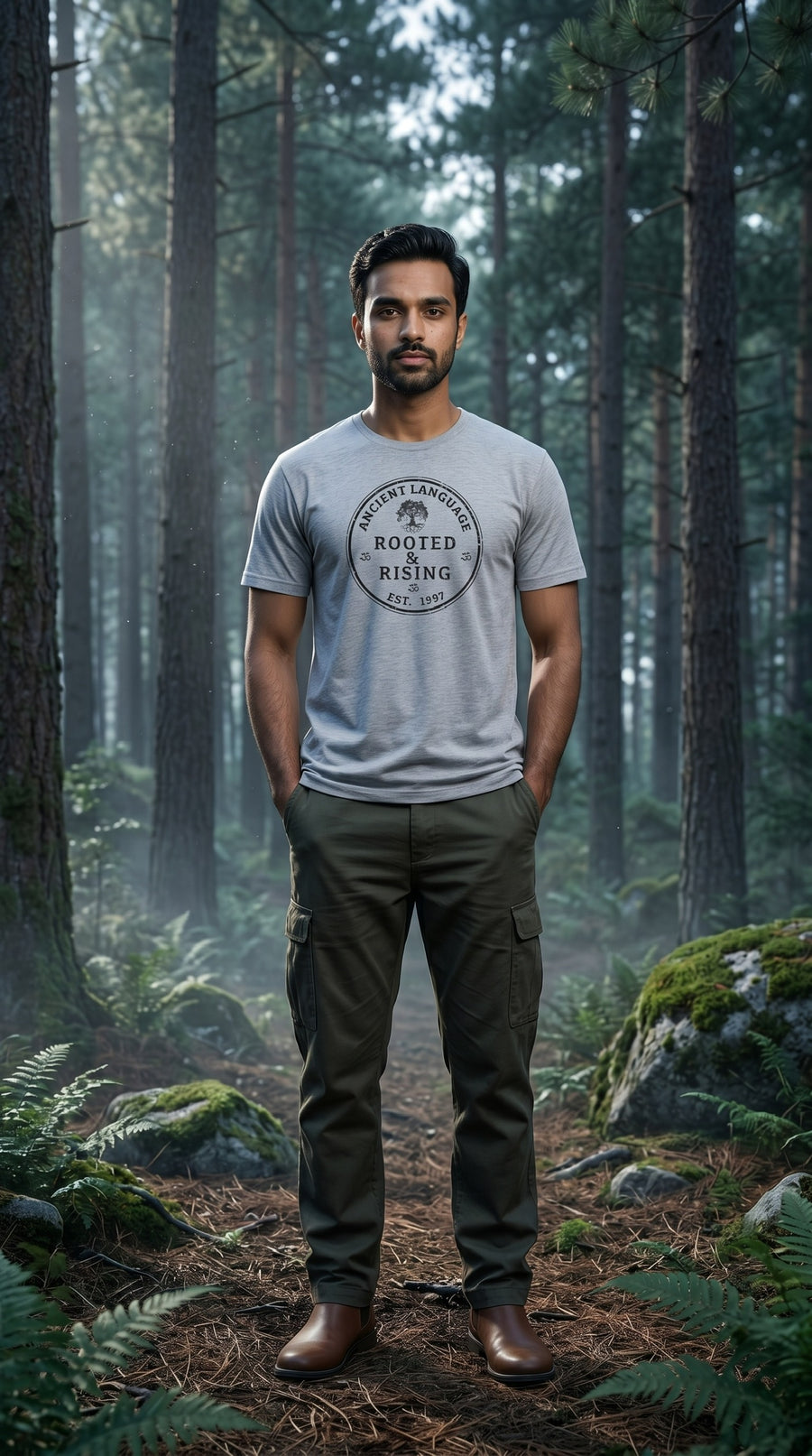 Rooted and Rising Triblend Men's Short Sleeve Tee in Storm Grey