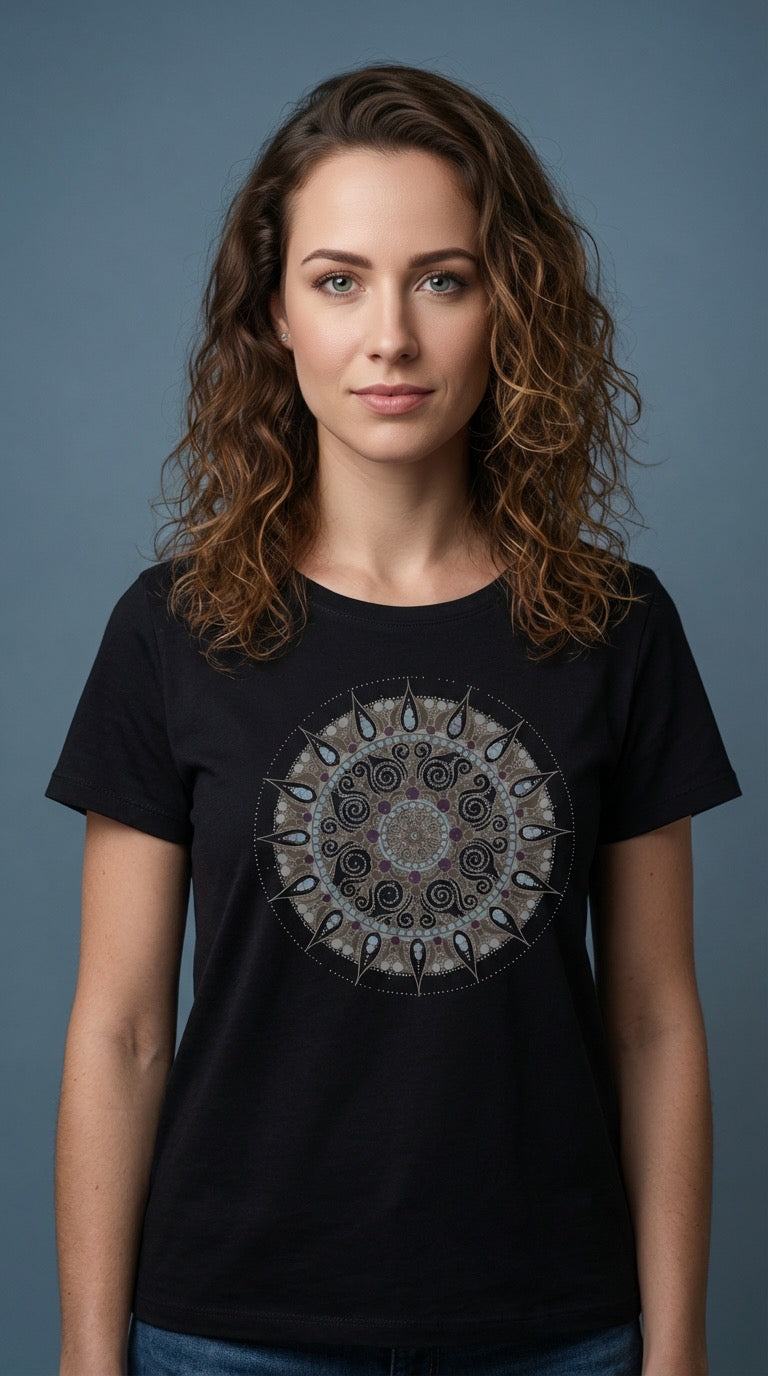 Mandala Women's Boxy Loose Tee in Black