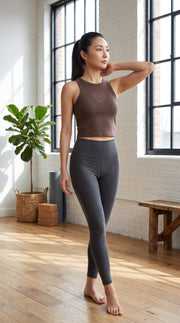 Arriving Soon Be Love Diamond Heart Crop Rib Tank in Cocoa Brown