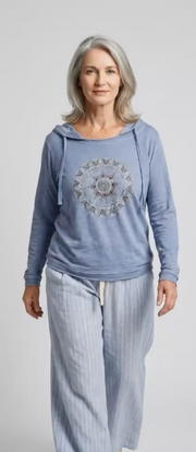 Mandala Women's Beach Hoodie in Denim Blue