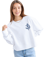 Arriving Soon Swirl Om Embroidered Corded Boxy Women's 100% Cotton Sweatshirt in White