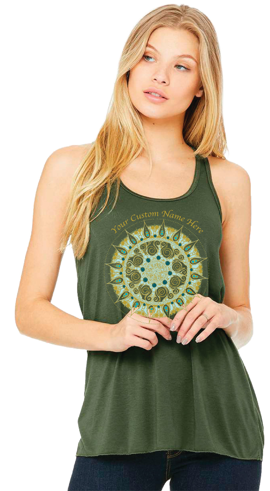 CUSTOM AL GOLD MANDALA DESIGN TOP CUSTOM WORDS