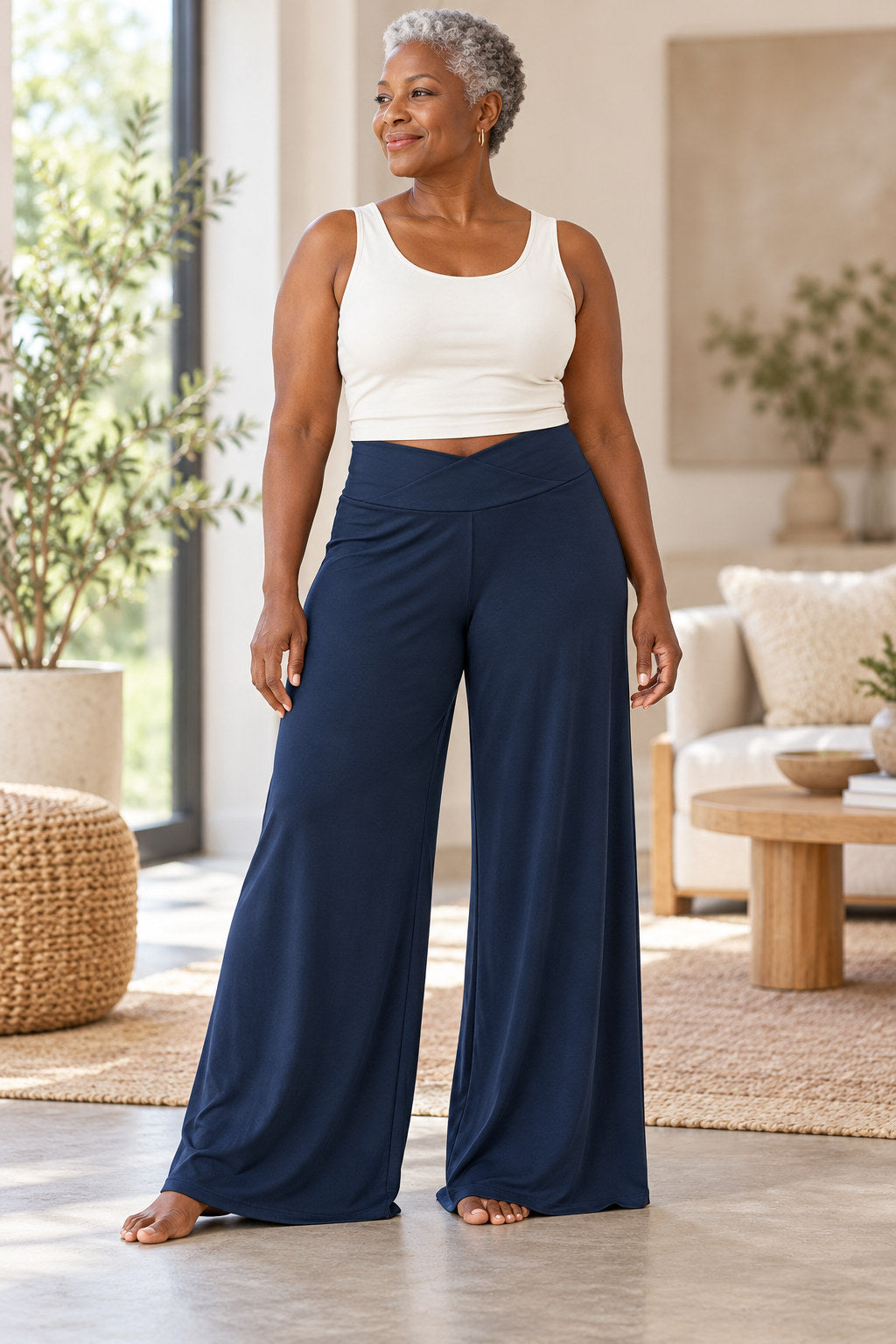 Bamboo Cotton Shakti Crossover Wide Leg Pant Navy