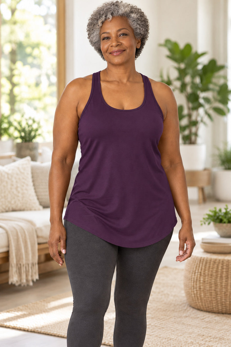 Bamboo Cotton Lotus Flowy Tank Top Plum