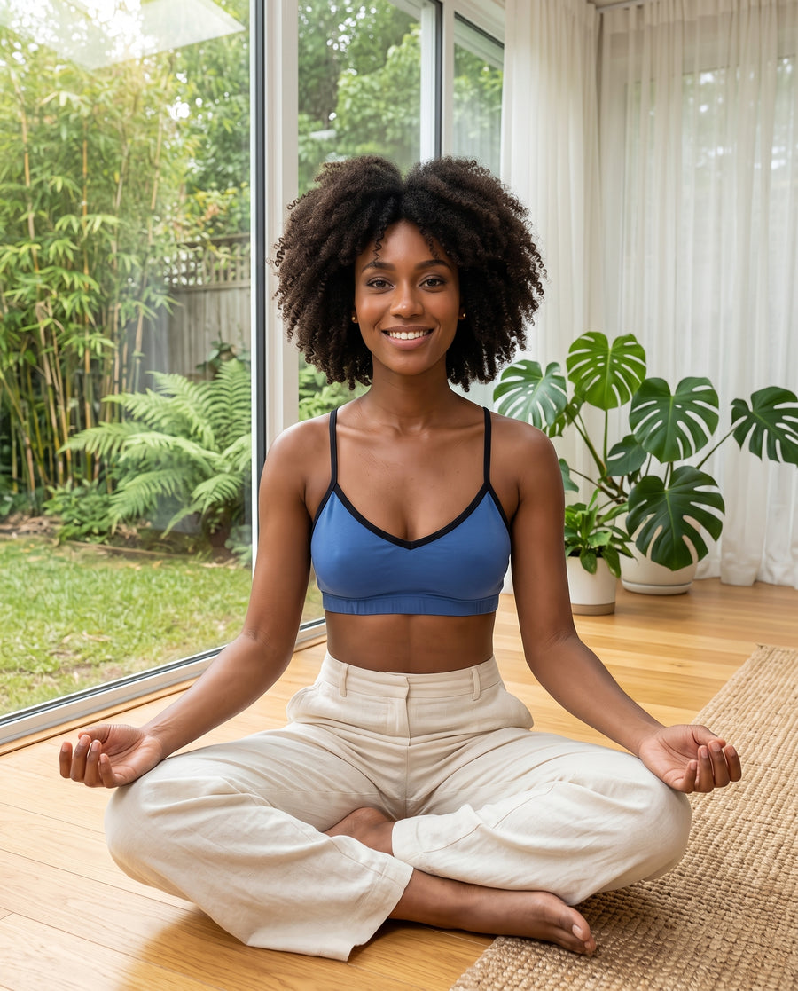 Bamboo Organic Cotton Bralette Slate Blue with Black Binding