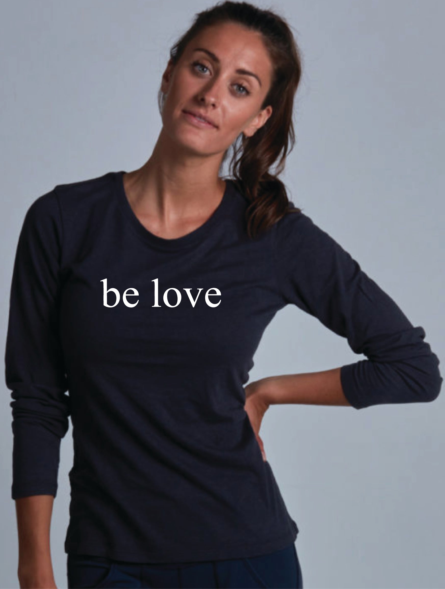 Be Love Women's Bamboo Long Sleeve Tee Ancient Language Yoga Clothing
