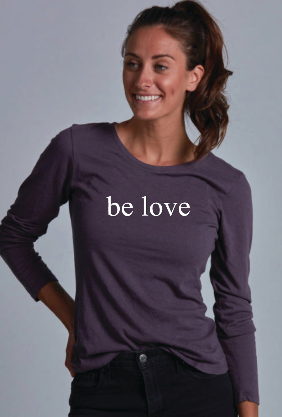 Be Love Women's Bamboo Long Sleeve Tee Ancient Language Yoga Clothing