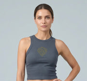 Be Love Diamond Heart Crop Rib Tank in Denim Blue