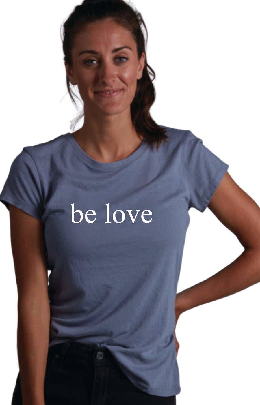 Be Love Women's Beechwood Short Sleeve Tee in Stone Blue