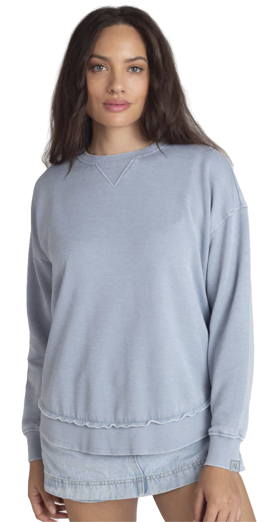 High Low  Women's Sweatshirt in Faded Denim Blue