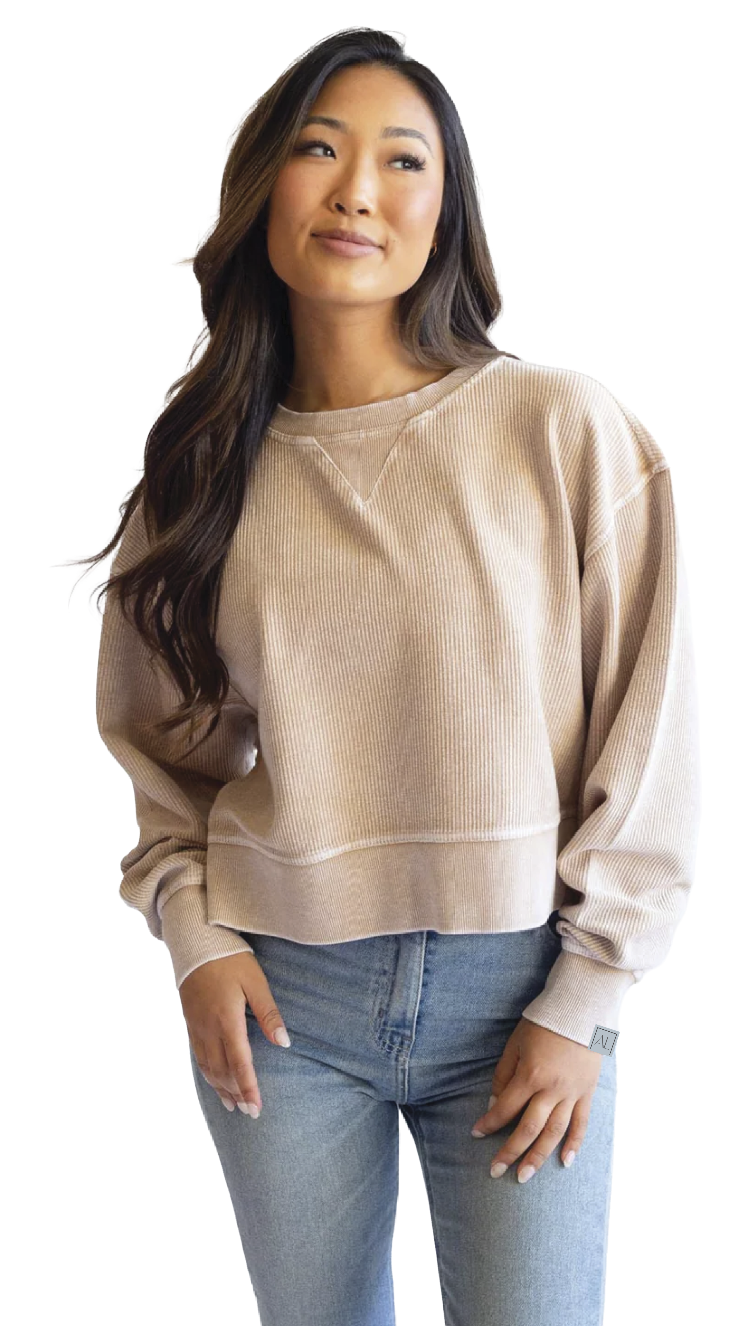 Corded Boxy Women's Sweatshirt in Latte