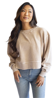Corded Boxy Women's Sweatshirt in Latte