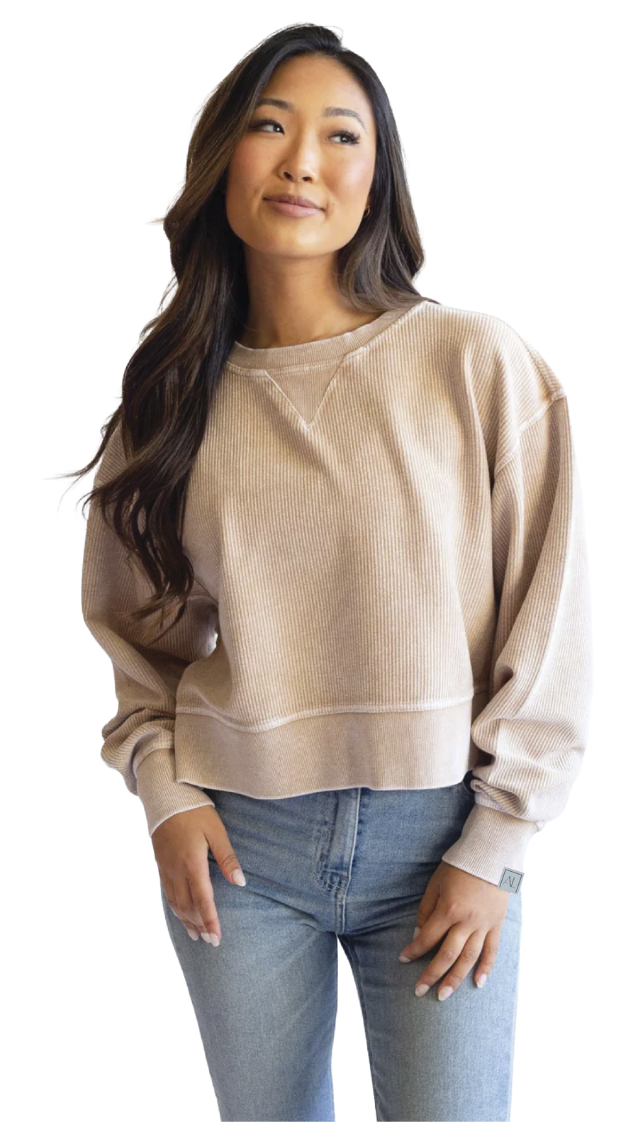Corded Boxy Women's Sweatshirt in Latte