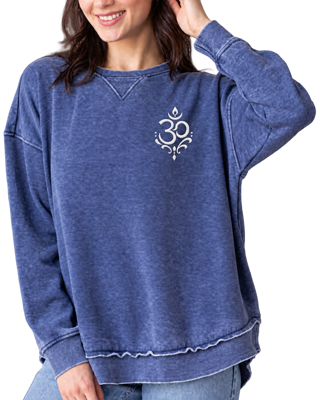 Preorder Swirl Om Embroidered Women's Sweatshirt in Navy Blue