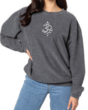 Arriving Soon Swirl Om Embroidered Corded Women's 100% Cotton Crew Sweatshirt in Charcoal