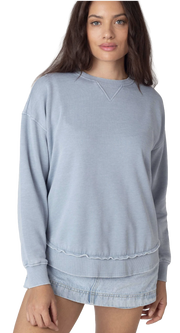 High Low  Women's Sweatshirt in Faded Denim Blue