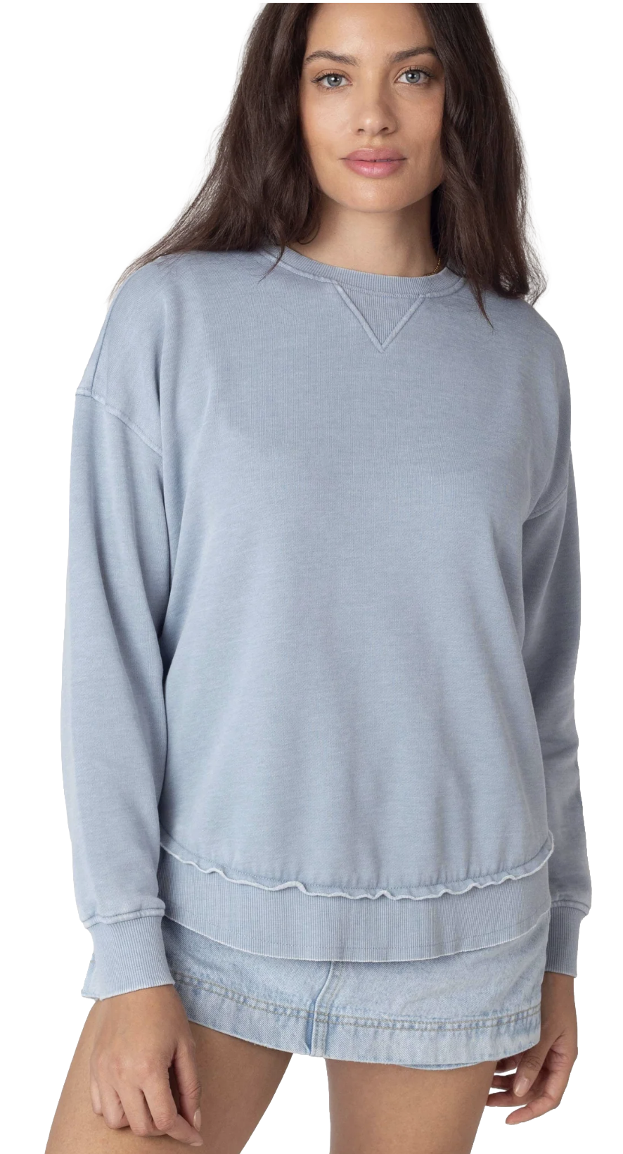 High Low  Women's Sweatshirt in Faded Denim Blue