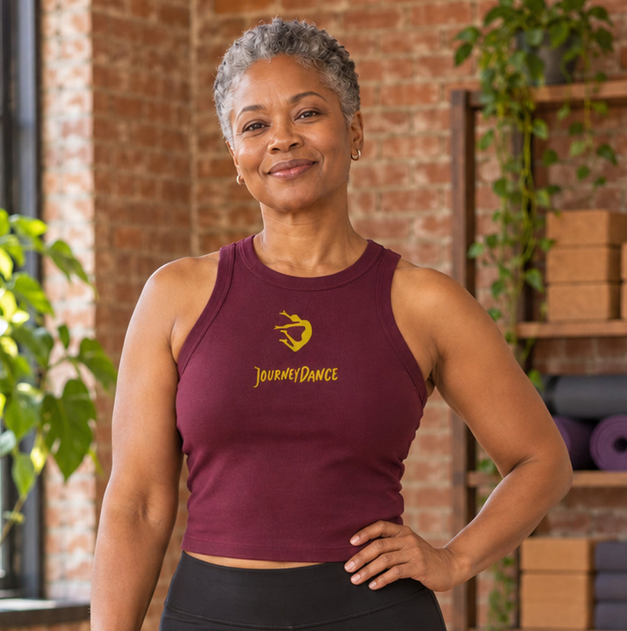 JourneyDance Baby Rib Crop Racer Tank Maroon